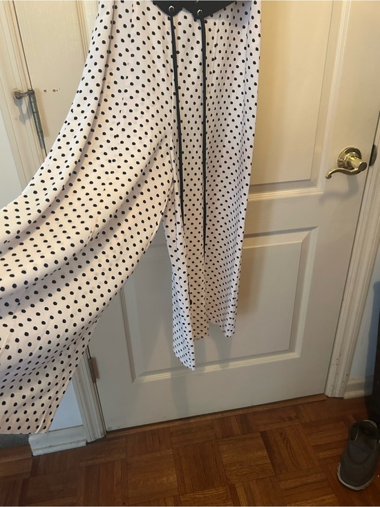 Danny & Nicole Pants - Danny & Nicole White Polka Dot Wide-Leg Jumpsuit with Black Waistband